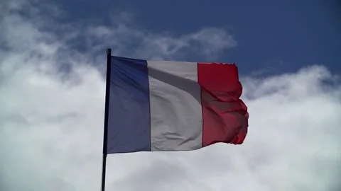 French Flag Waving in the Wind Slow-Motion Stock Footage 158766069