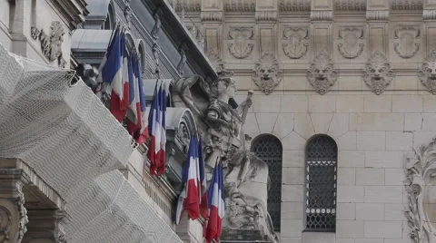 French Flags, Gare de Lyon, Paris, France, Europe Stock Footage 44264002