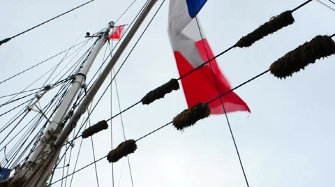 French flags on old sailing boat Video stock 970580