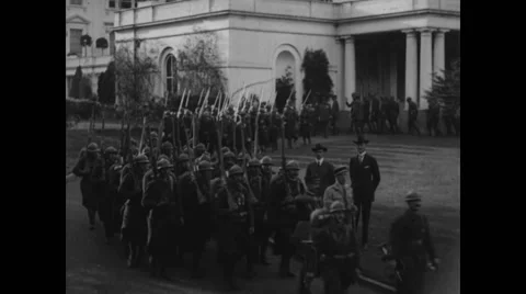 French Foreign Legion members marching out of White House Stock Footage 43325253