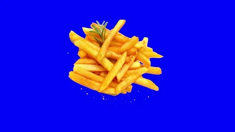 French fries Animation restraint menu blue screen, animated French fries. Stock Footage 297400928