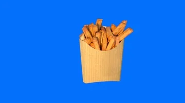 French fries on blue background render 3D Stock Footage 85546507