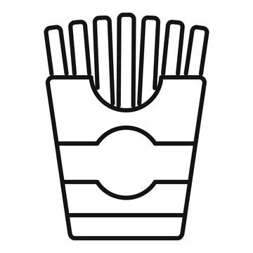 French fries box packaging fast food restaurant outline icon Stock Illustration