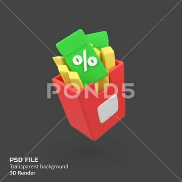 French Fries with Discount Tags isolated 3d render icon illustration PSD Template