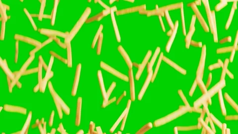 French fries falling down and forming the pile. Fast food. Chips. Green screen Stock Footage 133465114