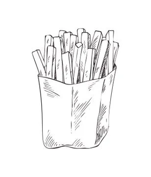 French Fries in Package Sketch Vector Illustration Stock Illustration