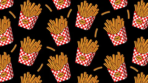 French Fries Seamless Pattern on Black Background Fast Food Snack Footage Stock Footage 337145550