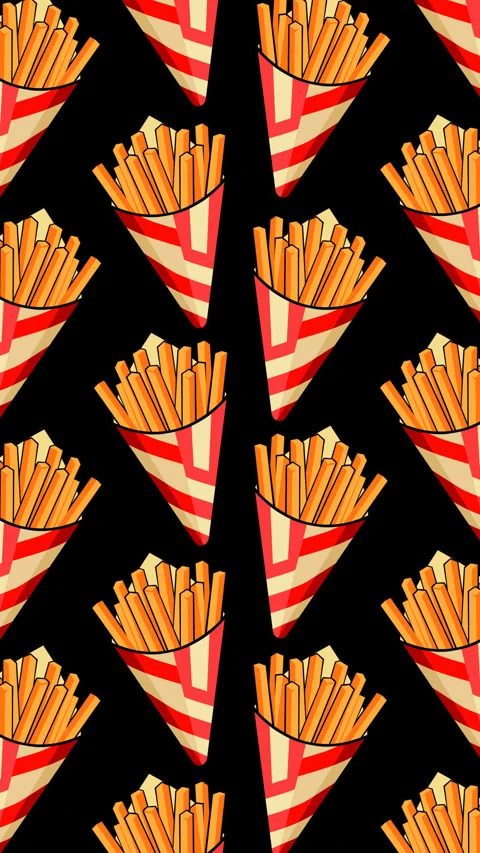 French Fries Seamless Pattern on Black Background Fast Food Snack Texture fo Stock Footage 337149689