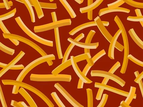 French fries seamless pattern. Fast food, 3D French fries. Deep-fried potat.. 스톡 일러스트