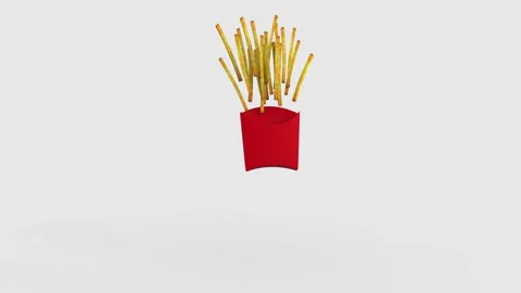 French fries snack potato float out from package in hi speed video 4K with 3d Stock Footage 139235277