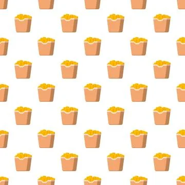 French fries takeaway packaging repeating pattern background Stock Illustration