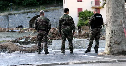 French Gendarmes Looking Roya River Stock Footage 140804162