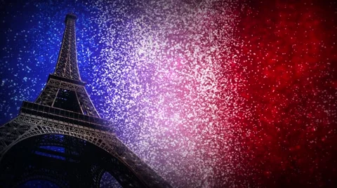 French Glitter Flag Sky with Eiffel Tower Loop Stock Footage 57465957