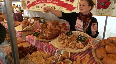 French gourmet bread market in Paris, MAY 25, 2014 in Paris, France Stock Footage