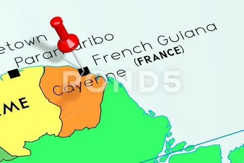 French Guiana, Cayenne - capital city, pinned on political map Stock Illustration