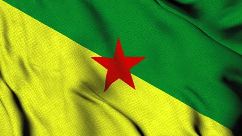 French Guiana flag featuring a red star over diagonal green and yellow back.. Stock Footage 314569869