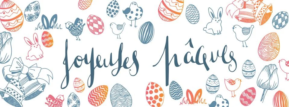 French happy easter doodles Stock Illustration