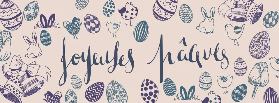 French happy easter doodles Stock Illustration