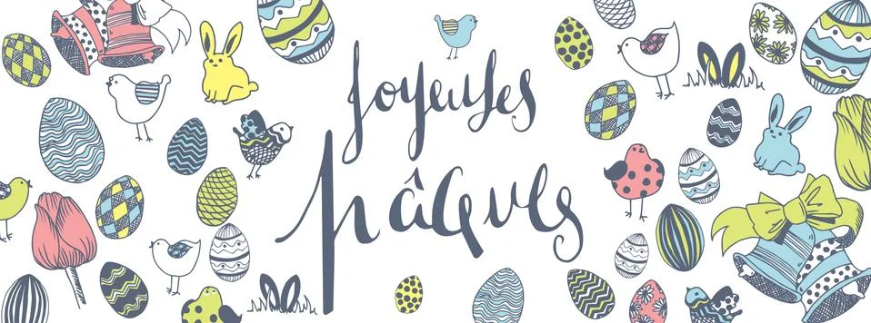 French happy easter doodles Stock Illustration