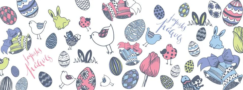 French happy easter doodles Stock Illustration