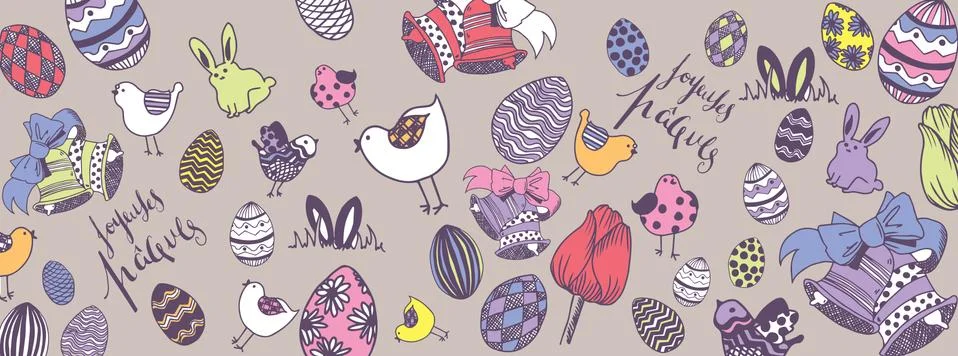 French happy easter doodles Stock Illustration