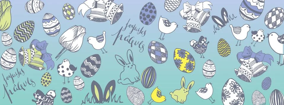 French happy easter doodles Stock Illustration