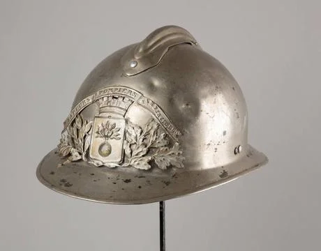 French helmet pattern 1926 in a firefighter unknown label Copyright: xpiem... Stock Photos