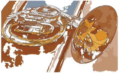 The French horn Illustrazione stock