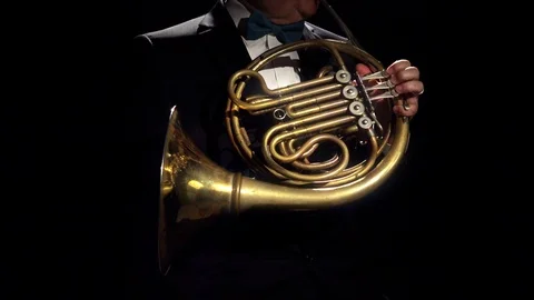 French Horn Player in Shadows Video stock 111932072