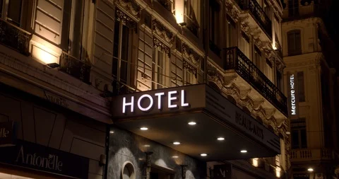 French Hotel at Night Stock Footage 129788188