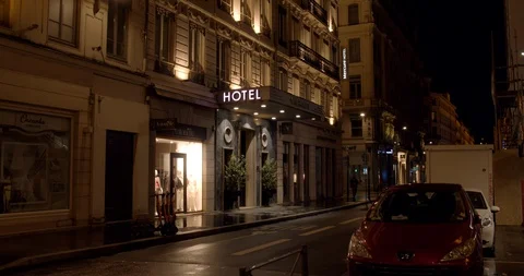 French Hotel at Night Stock Footage 129788352