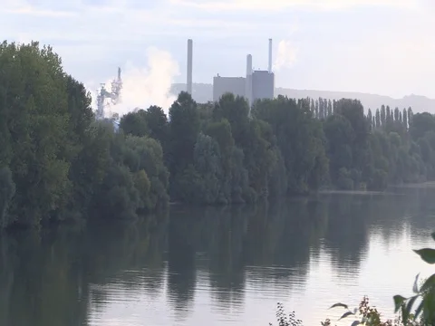 French Industry on the Seine - paper mill at Alizay Stock Footage