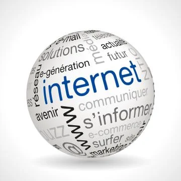 French internet theme sphere with keywords Stock Illustration