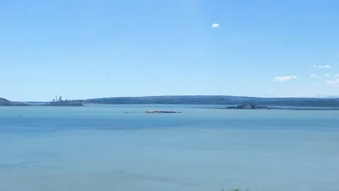 French lagoon with windmills Stock Footage 279846980