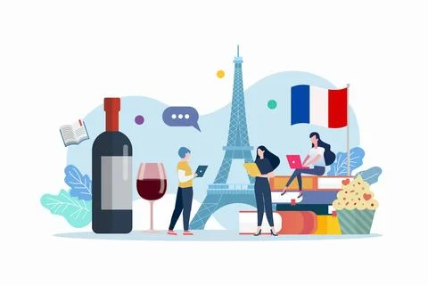 French language class with miniature people. Stock Illustration