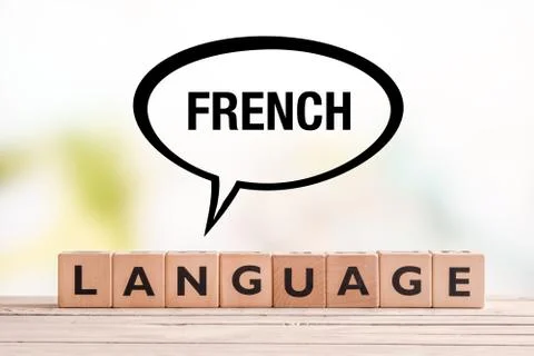 French language lesson sign on a table Stock Photos