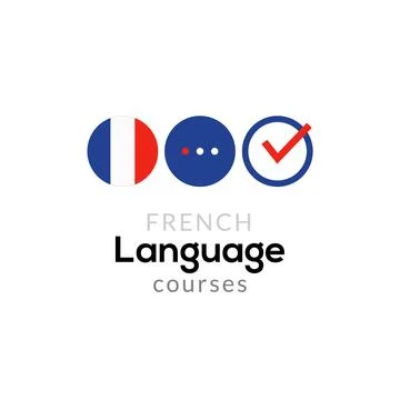 French language school logo course concept. Vector french speak fluent course Stockillustratie