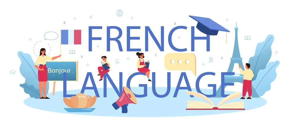 French language typographic header. Language school french course Ilustración de archivo