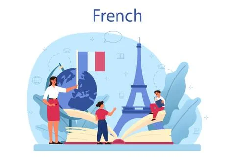 French learning concept. Language school french course. Study Ilustración de archivo