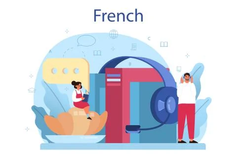 French learning concept. Language school french course. Study Ilustración de archivo