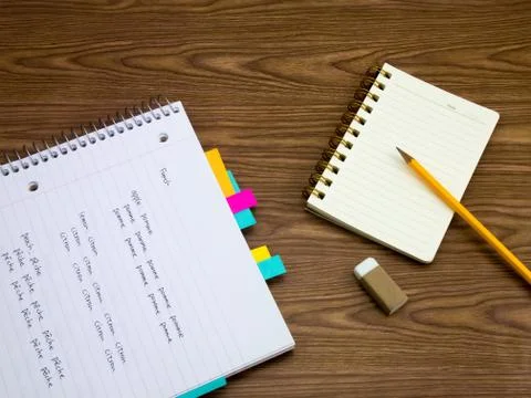 French; Learning New Language Writing Words on the Notebook Foto stock