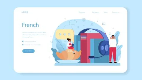 French learning web banner or landing page. Language school french Ilustración de archivo