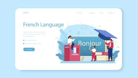 French learning web banner or landing page. Language school french Stock Illustration