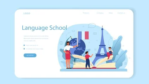 French learning web banner or landing page. Language school french Stock-Illustration