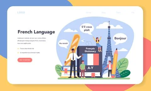 French learning web banner or landing page. Language school Stock Illustration