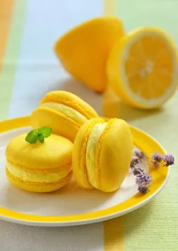 French lemon and mint macaroons Stock Photos