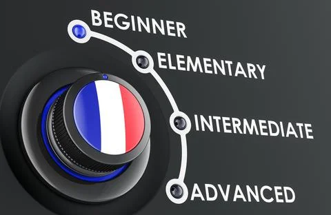 French levels, learning and improvement French language, concept with scale.. Stock Illustration