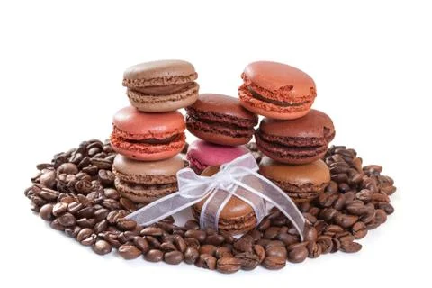 French macarons with coffee. isolate on white background Stock Photos