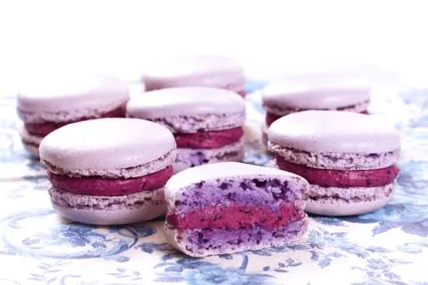 French Macarons with cranberries Stock Photos