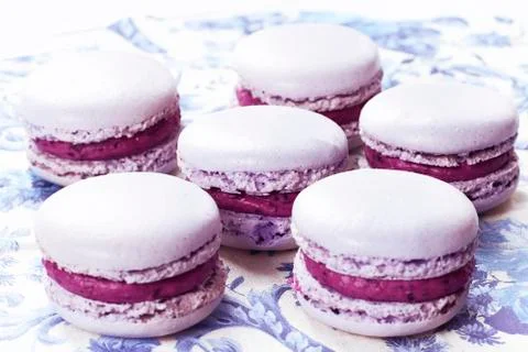 French Macarons with cranberries Stock Photos